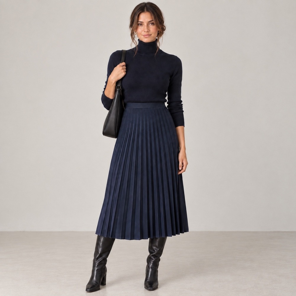 Everlane Knife Pleated Skirt 2 Navy Blue Dark Academia Minimalist Quiet Luxury